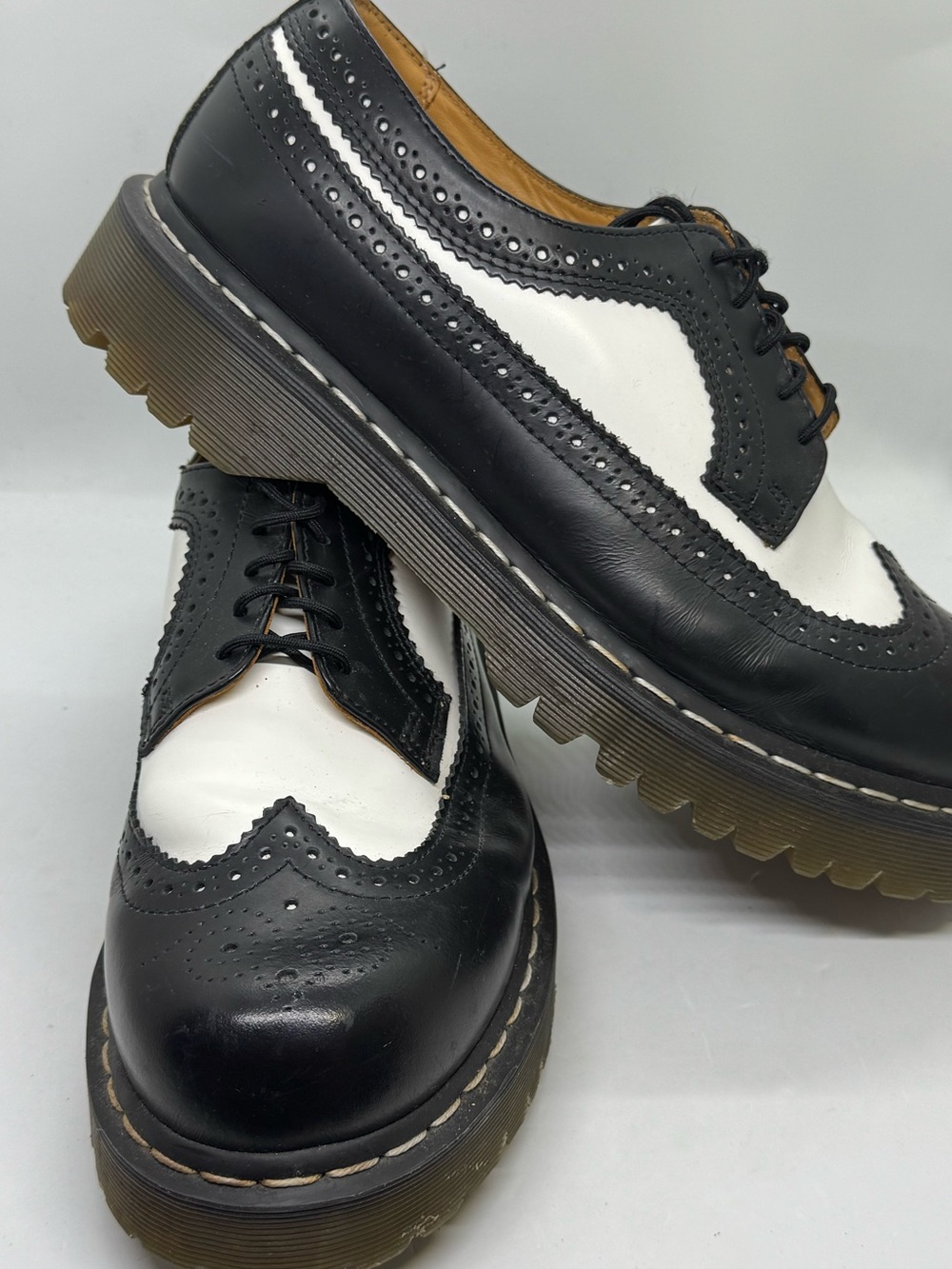 Dr. Martens 3989 Black White Wingtip Brogue Creeper Punk Oxford Shoes US 10